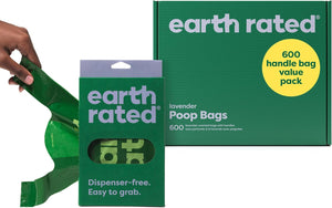Earth Rated Dog Poo Bags with Handles Value Pack, Easy Tie and Guaranteed Leakproof, Lavender, 600 Handle Bags