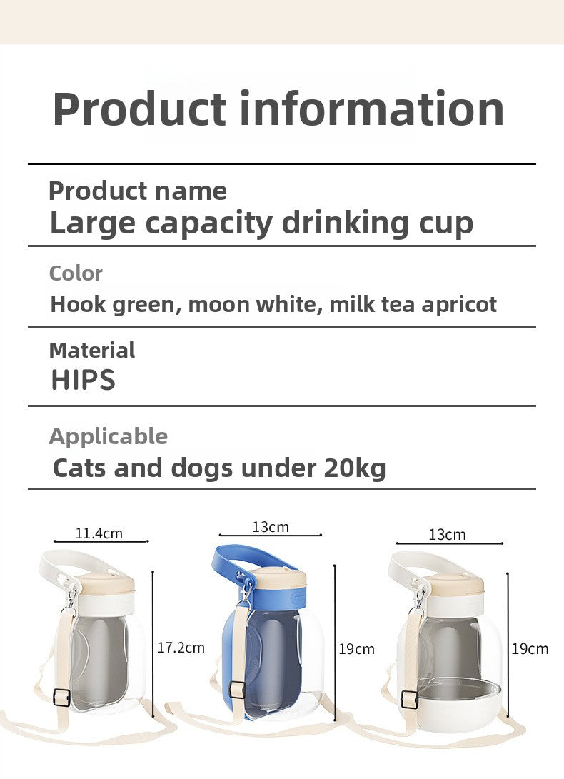 Portable Pet Water Bottle with Bowl and Adjustable Crossbody Strap