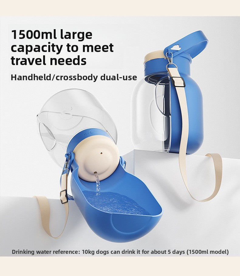 Portable Pet Water Bottle with Bowl and Adjustable Crossbody Strap