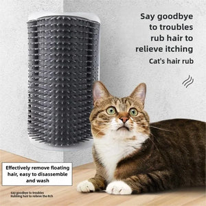 Wall Mount Corner Cat Self Groomer Comb Ergonomic Pet Massage Hair Remover Brush Space Saving Indoor Kitten Scratching Toy Easy